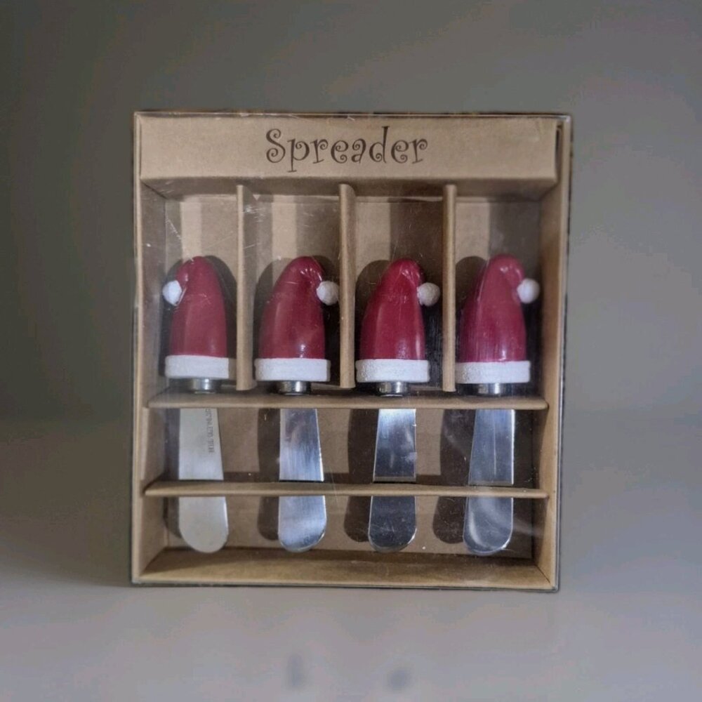 NIB Set of 4 Christmas Holiday Red Santa Hat Spreaders, Party, Hostess Gift!